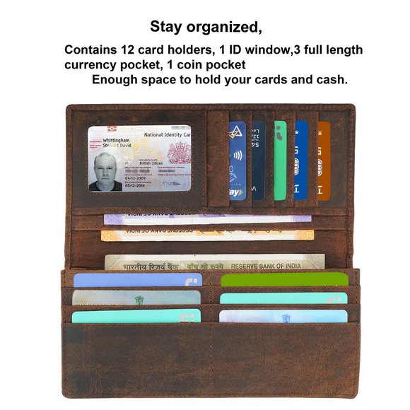 RFID Slim Men's Tall Full Grain Leather Long-Wallet Bifold Vintage Wallet - Picture 2 of 6